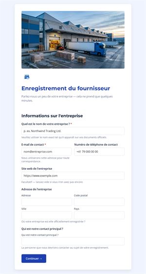 Enregistrement du fournisseur rapide