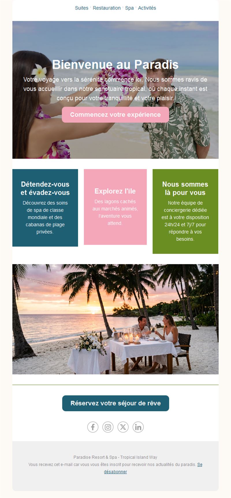 Email de bienvenue de resort