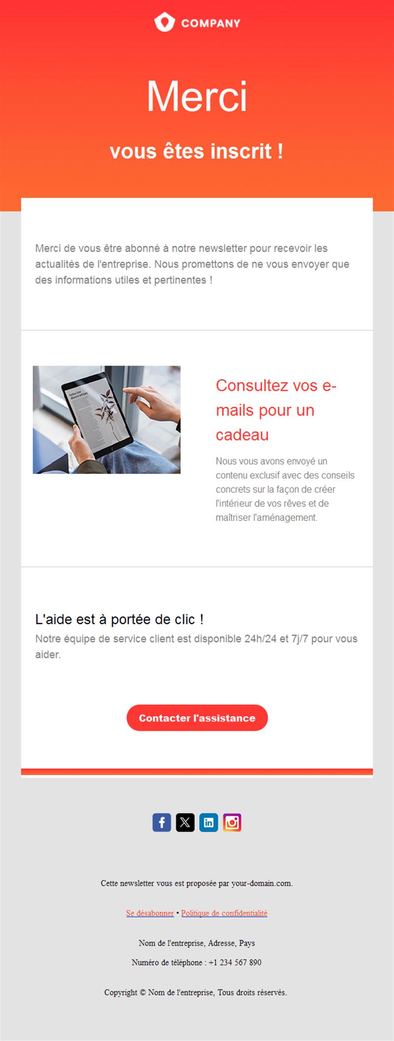 Merci pour votre inscription à la newsletter