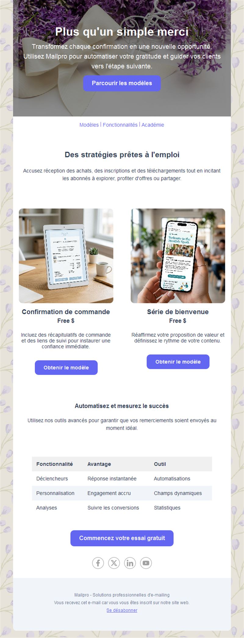 Modèle d'email de remerciement avec ressources