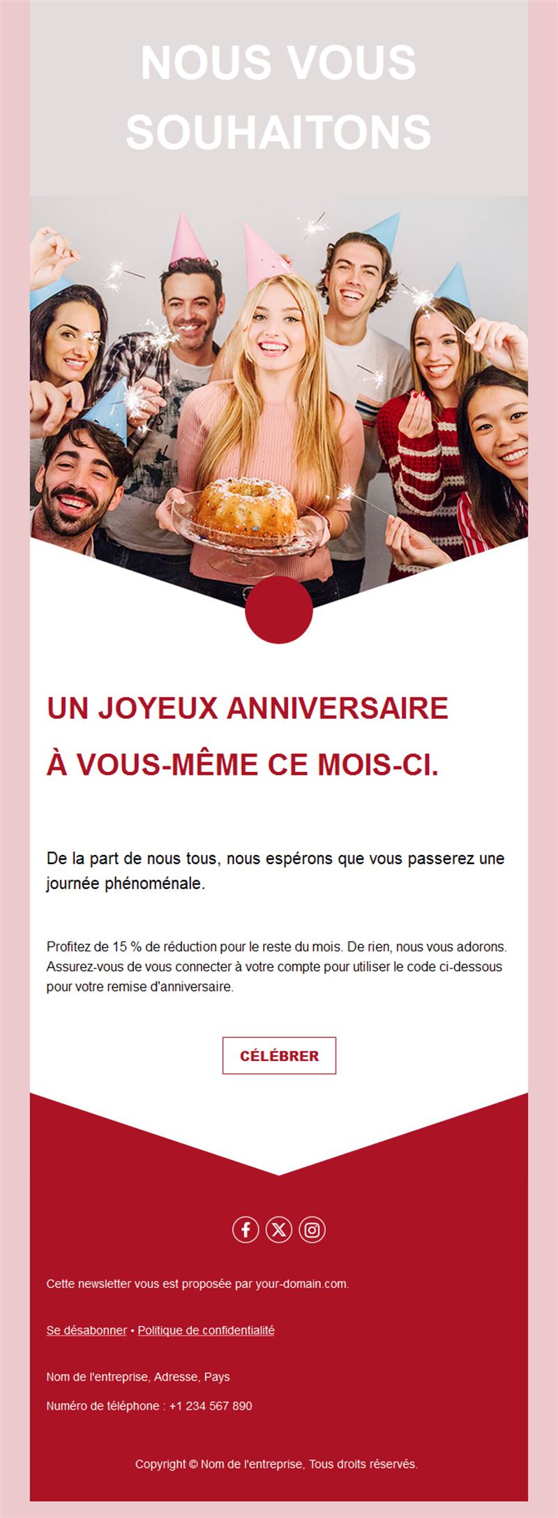 Email de remise pour le mois d'anniversaire