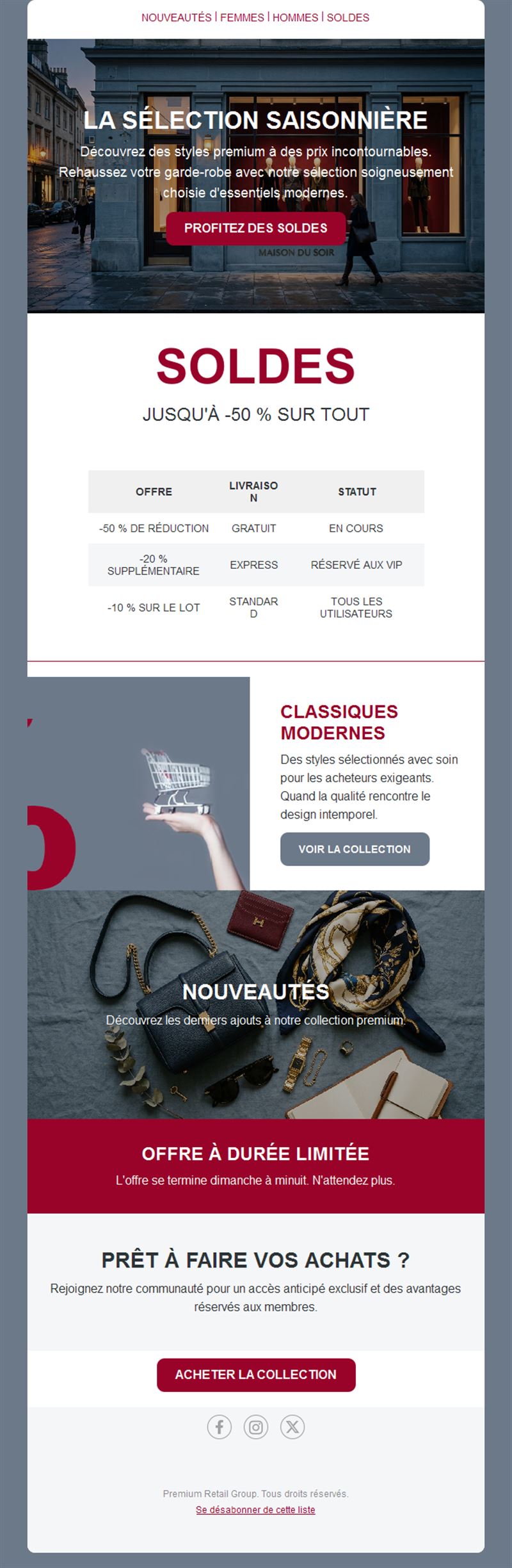 Email de soldes de boutique de mode
