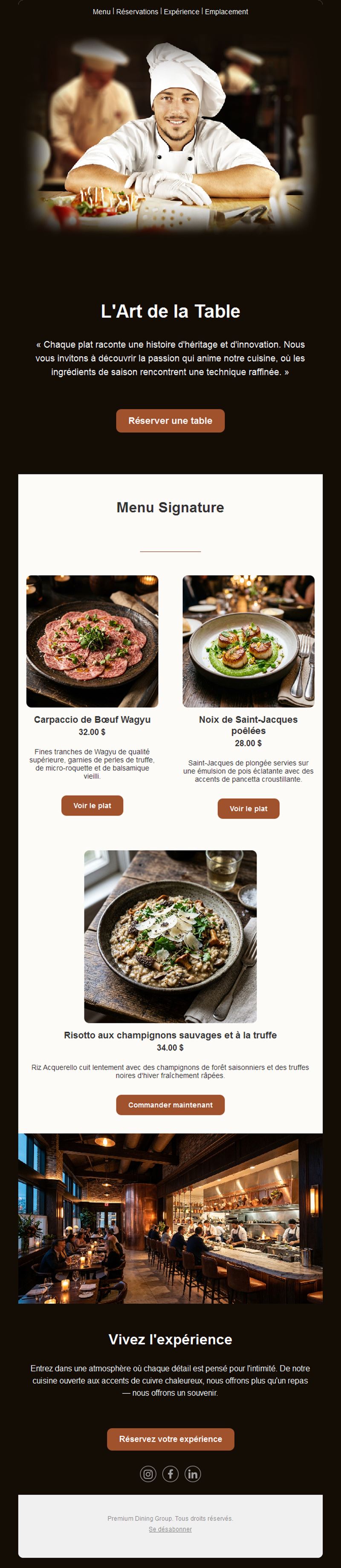 Email menu signature du chef