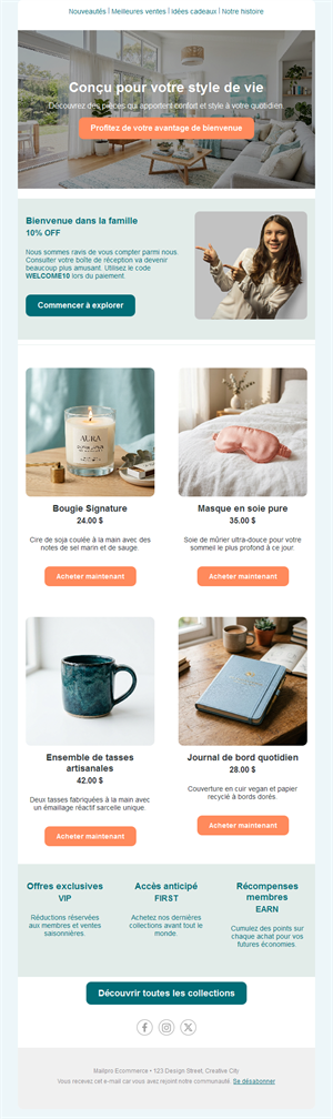 Email de bienvenue avec remise pour boutiques