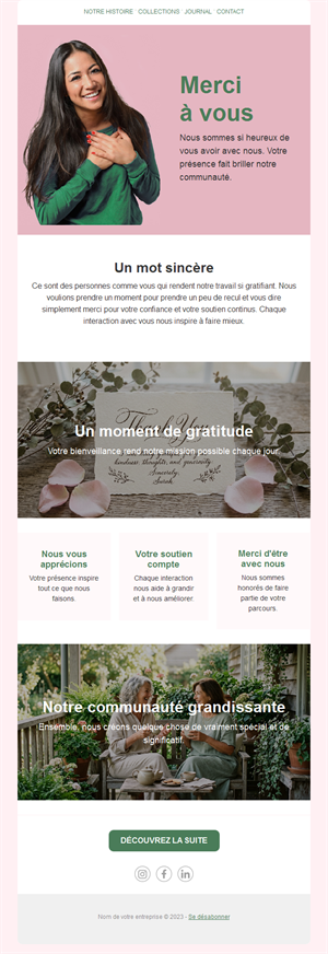 Email de remerciement pour membres et abonnés