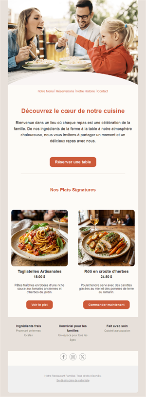 Email de restaurant familial